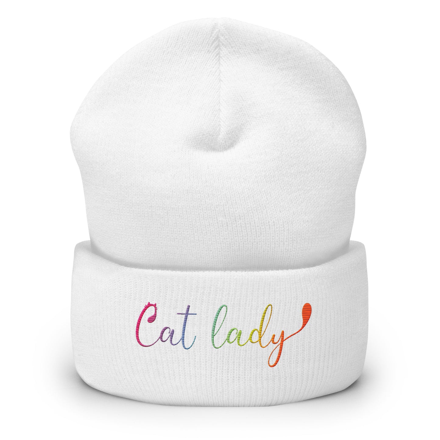 Cuffed Beanie Cat lady Rainbow